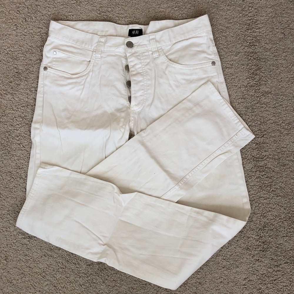 H&M Off-White Straight-Leg Jeans